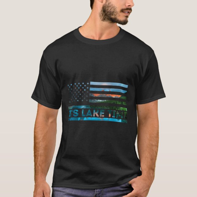 Camiseta It's Lake Time Sunset American Flag Summer Vacatio (Frente)