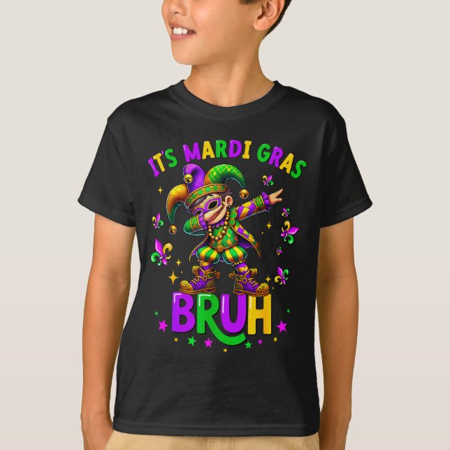 Camiseta It's Mardi Gras Bruh Dabbing Leprechaun Jester New (Frente)