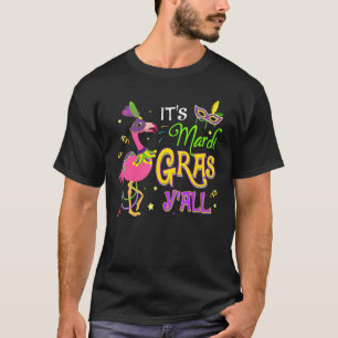 Camiseta Its Mardi Gras Yall Beads Mask Flamingo