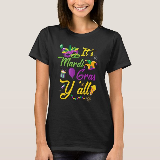 Camiseta Its Mardi Gras Yall Jester Hat Mardi Gras Mask Bea (Frente)
