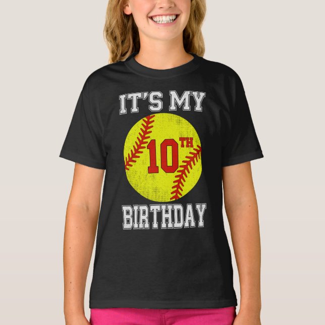 Camiseta It's My 10th Birthday Girl Softball 10 Year Old (Frente)