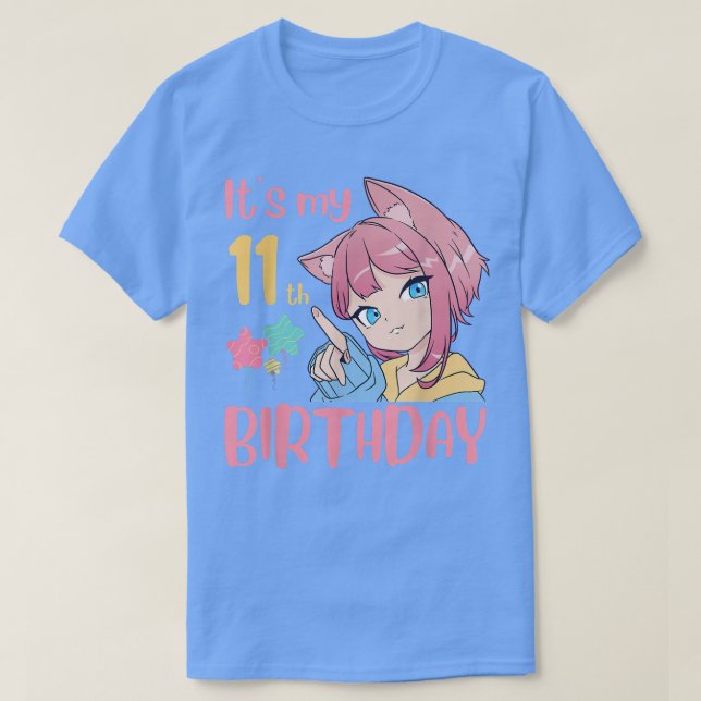 Camiseta It's My 11th Birthday Anime Birthday Girl 11 Years (Frente do Design)
