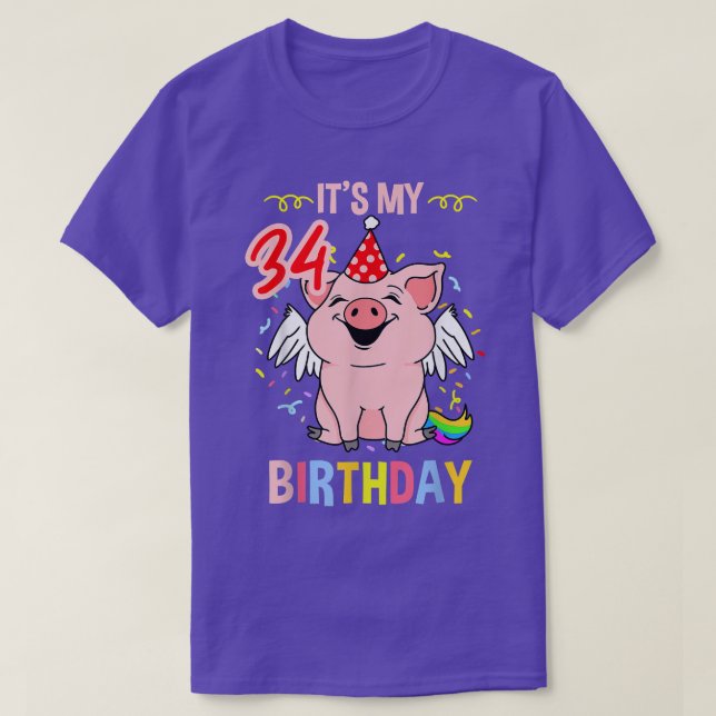 Camiseta Its My 34th Birthday Pig  (Frente do Design)