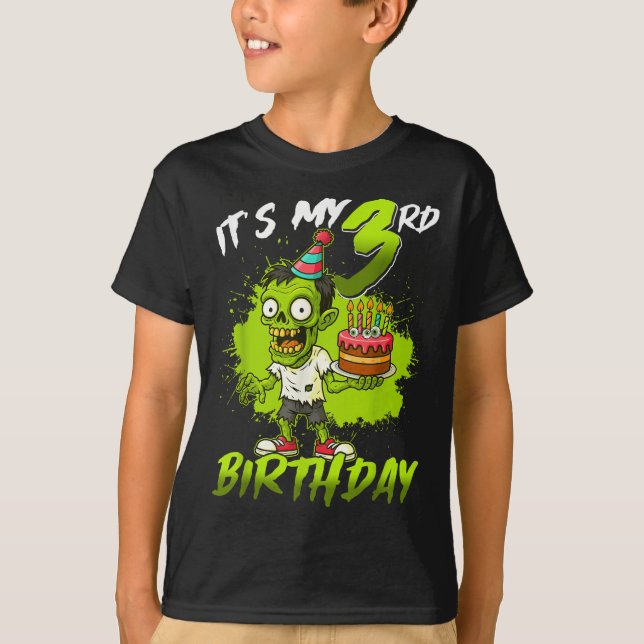 Camiseta It's My 3rd Birthday Zombie 3 Years Old Happy Hall (Frente)