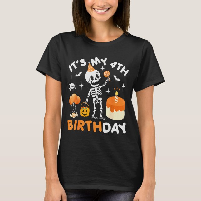 Camiseta It's My 4th Birthday-funny Halloween Skeleton 4th  (Frente)