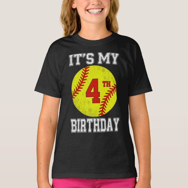 Camiseta It's My 4th Birthday Girl Softball 4 Year Old (Frente)
