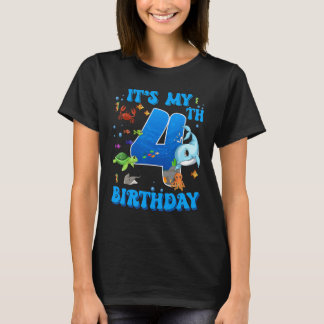 Camiseta It's My 4th Birthday Party Ocean 4 Years Old Sea F