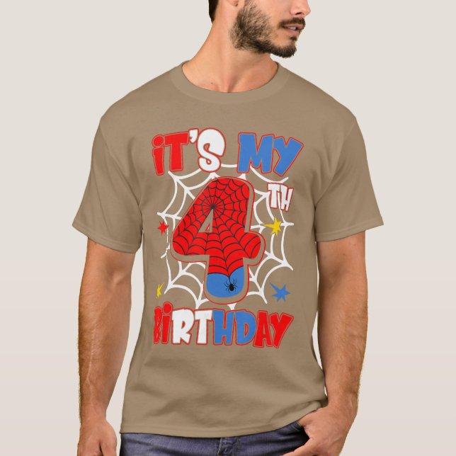 Camiseta Its My 4th Birthday Spiderheme Party 4 Year Old Bo (Frente)