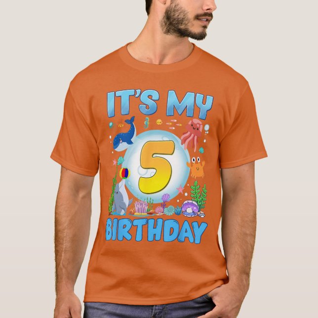 Camiseta Its My 5th Birthday Under Sea Aquarium 5 Year Old  (Frente)