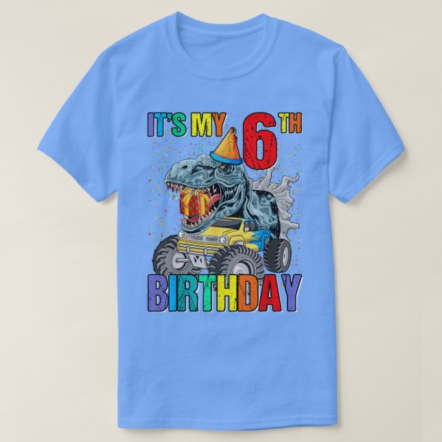 Camiseta It's My 6th Birthday Monster Truck Dinosaur Boys A (Frente do Design)