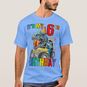 Camiseta It's My 6th Birthday Monster Truck Dinosaur Boys A
