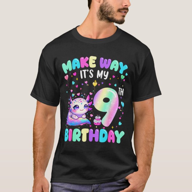 Camiseta It's My 9th Birthday Girl Cute Axolotl 9 Year Old  (Frente)