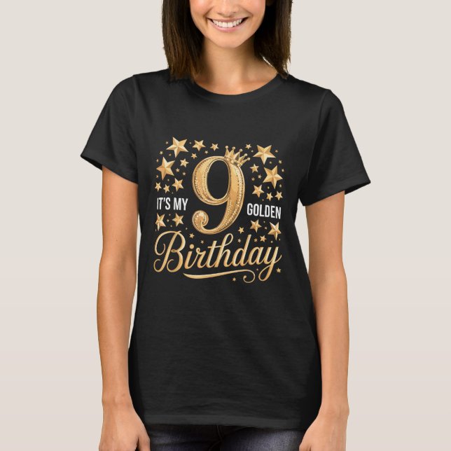 Camiseta It's My 9th Golden Birthday 9 Year Old Bday Groovy (Frente)