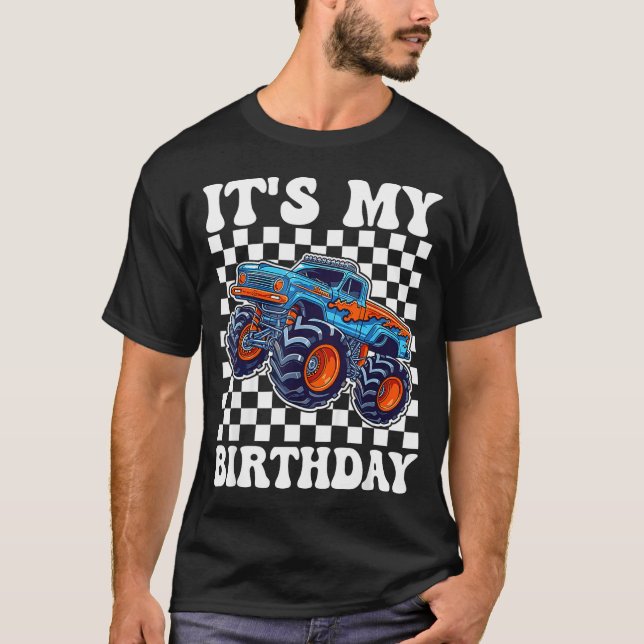 Camiseta It's My Birthday Boy Monster Truck Bday Party Kids (Frente)