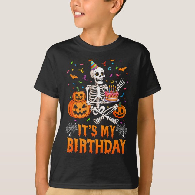 Camiseta Its My Birthday Skeleton Happy Halloween Birthday  (Frente)