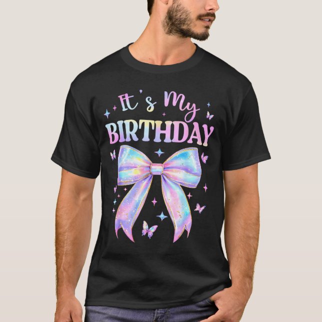 Camiseta It's My Birthday Tie Dye Coquette Bow Butterfly Bi (Frente)