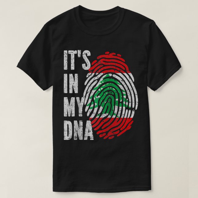 Camiseta ITS NO MEU DNA Líbano Bandeira Raglan Basebal Liba (Frente do Design)