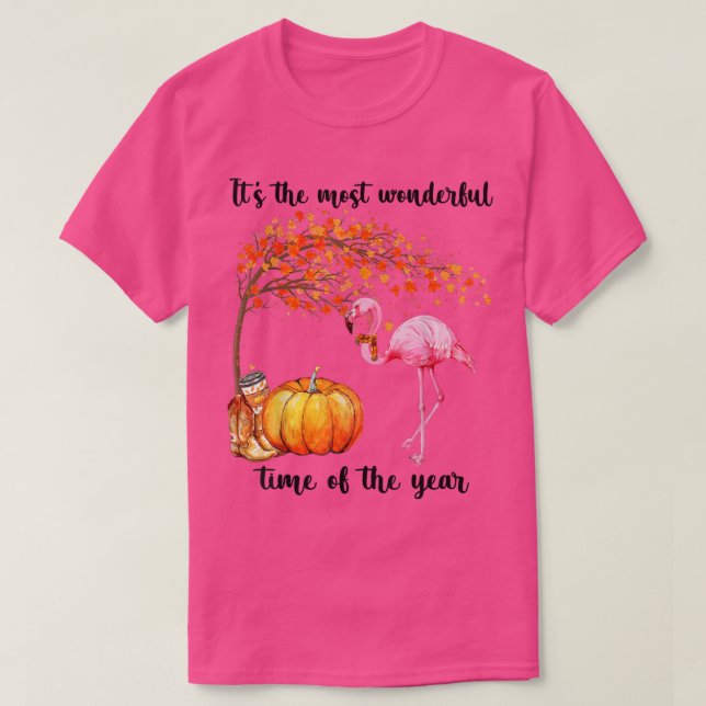 Camiseta It's The Most Wonderful Autumn Time Flamingo Scarf (Frente do Design)