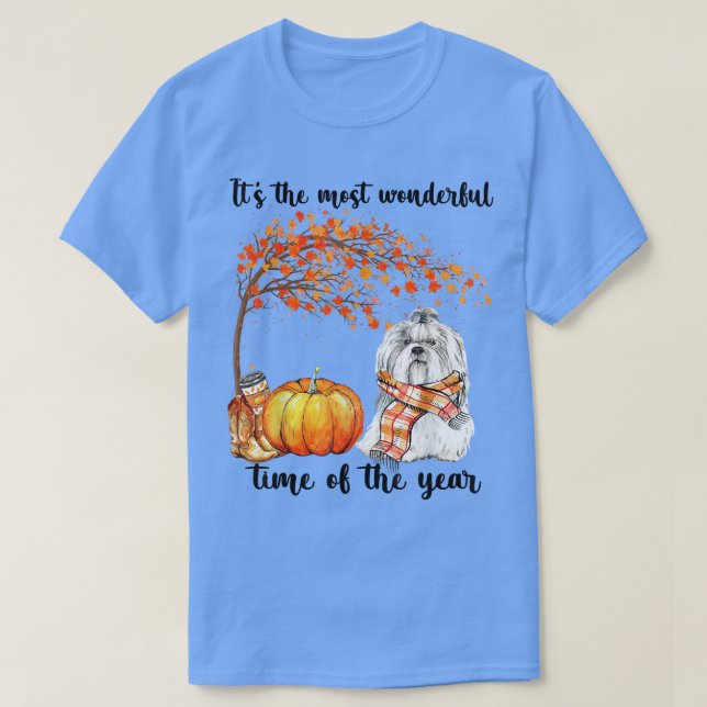 Camiseta Its The Most Wonderful Autumn Time Shih tzu Scarf  (Frente do Design)