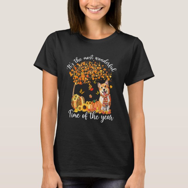 Camiseta It's The Most Wonderful Time Cute Corgi Fall Thank (Frente)