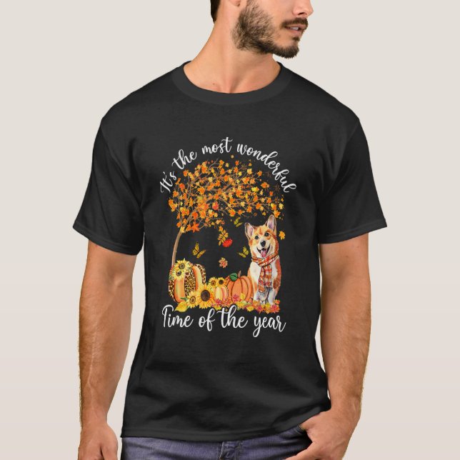 Camiseta It's The Most Wonderful Time Cute Corgi Fall Thank (Frente)