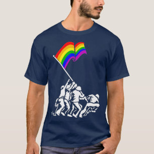 Camiseta Iwo Jima Pride Flag Oferece Direitos LGB Para Mili