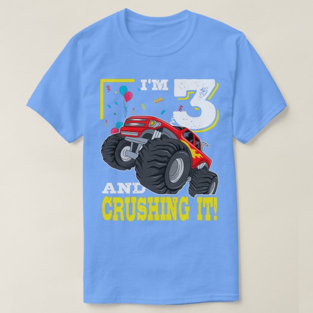 Camiseta Ix27m 3 E Esmagá-Lo Monster Truck aniversário de 3 (Frente do Design)