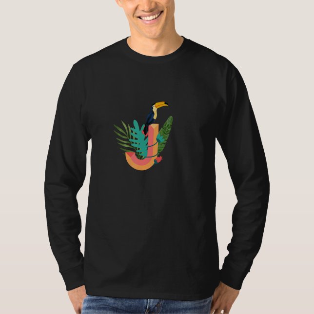 Camiseta J Alphabet Letter tropical Plants (Frente)