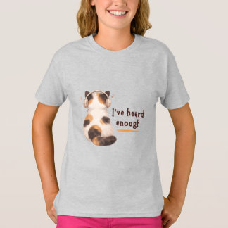 Camiseta "Já ouvi o suficiente" Gato Usando Fone de Ouvido