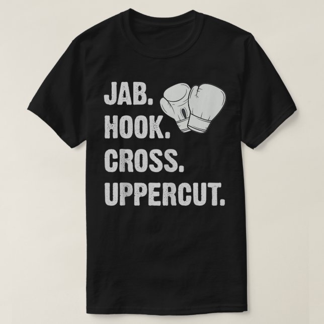 Camiseta Jab Hook Cross Uppercut Funny Martis Kickbox (Frente do Design)