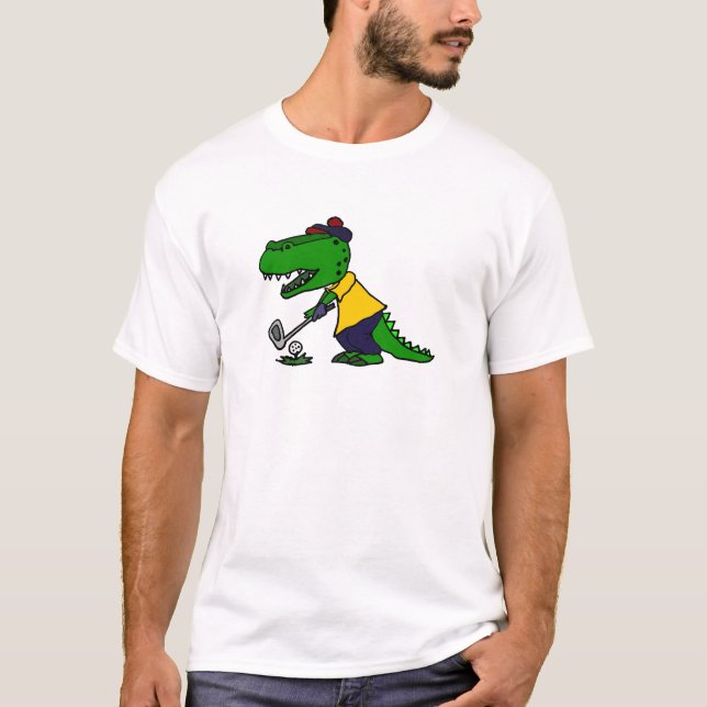 Camiseta Jacaré engraçado que joga o golfe (Frente)