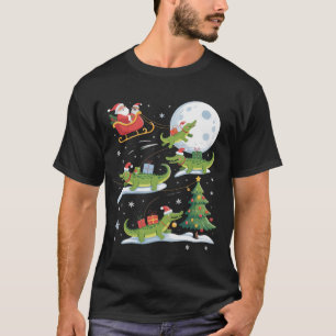Camiseta Jacaré montado em trenó de Natal divertido Natal