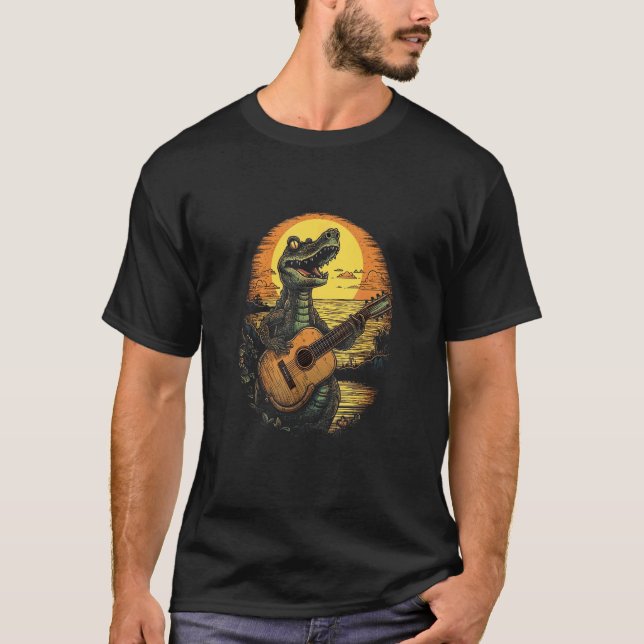 Camiseta Jacaré Tocando Violão Guitarra Crocodilo (Frente)