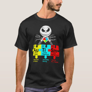 Camiseta Jack Esqueleto Amor Coração Peças de Puzzle Autism
