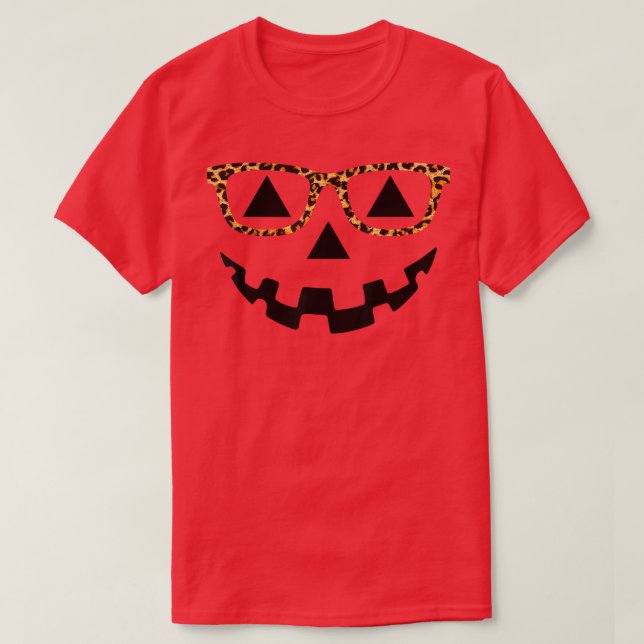 Camiseta Jack O Lantern Face Leopard Glasses Halloween Pump (Frente do Design)