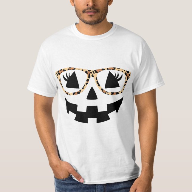 Camiseta Jack O Lantern Face Pumpkin Hallowen Leopard Print (Frente)