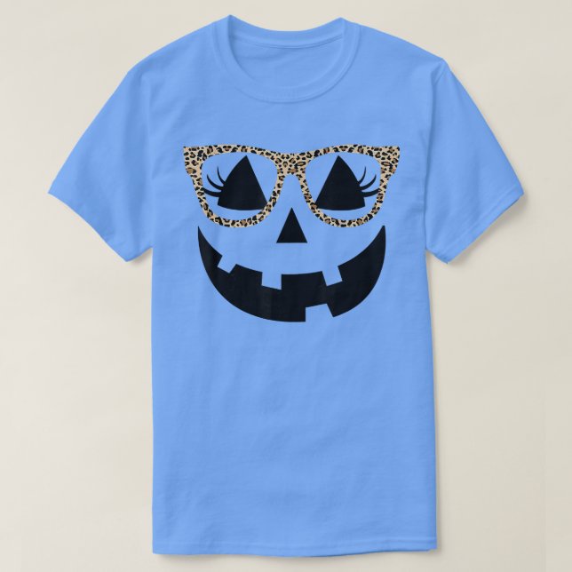 Camiseta Jack O Lantern Face Pumpkin Hallowen Leopard Print (Frente do Design)