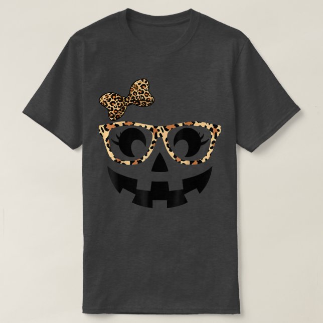 Camiseta Jack O Lantern Face Pumpkin Hallowen Leopard Print (Frente do Design)