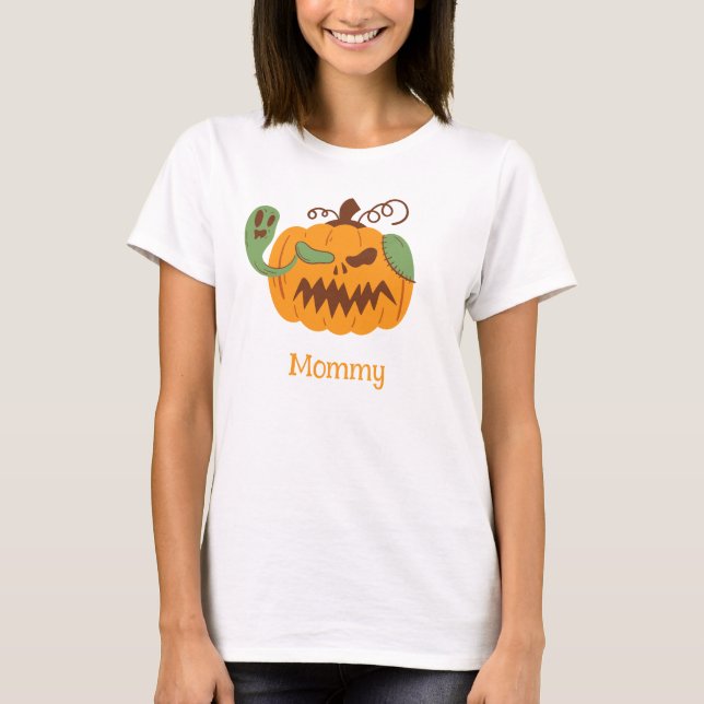 Camiseta Jack-o-Lanterna e Ossos Estranhos Halloween Mãe (Frente)