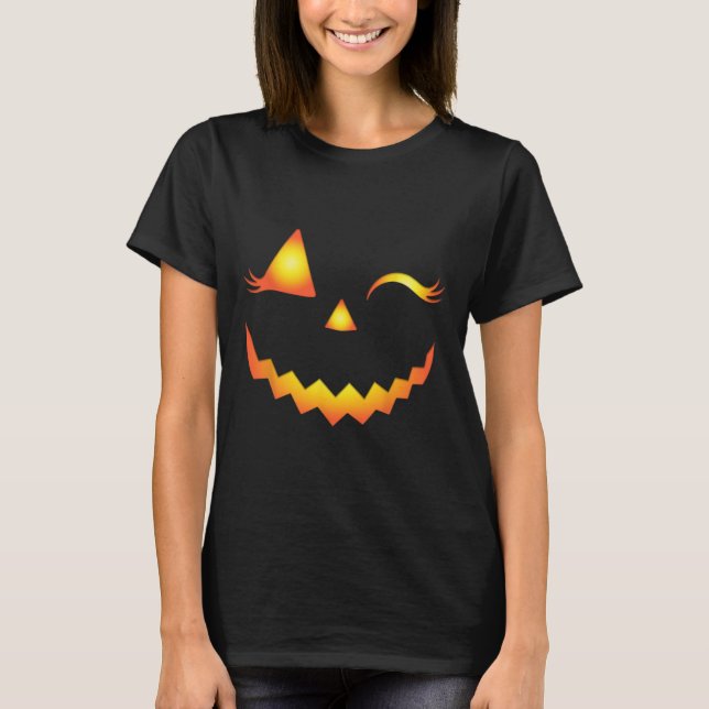 Camiseta Jack O Lanterna Face Pumpkin Eyelashes Hallowen Co (Frente)
