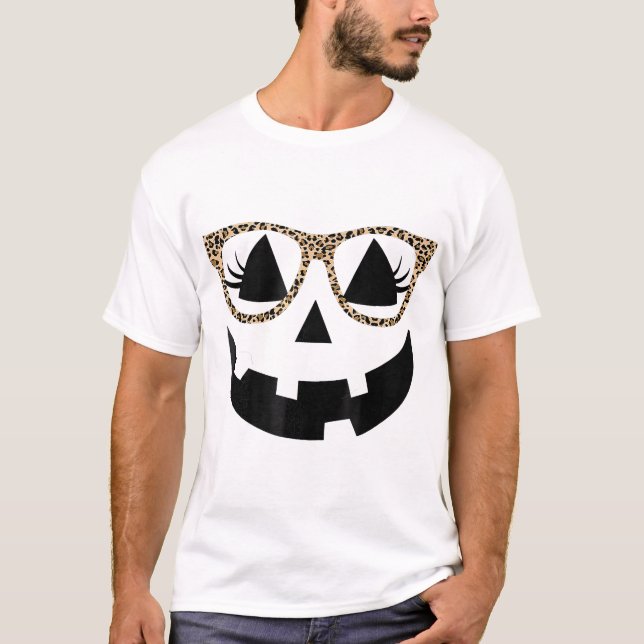 Camiseta Jack O Lanterna Face Pumpkin Hallowen Leopardo (Frente)