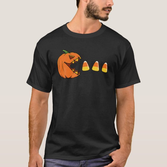 Camiseta Jack o lanterna Pumpkin comendo doce Milho Engraça (Frente)