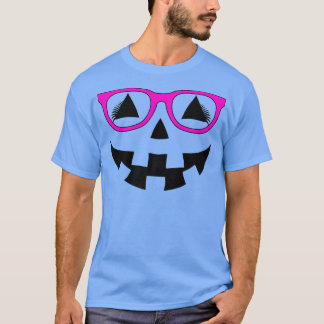 Camiseta Jack O Lanterna Pumpkin Face Óculos Rosa Pisca Ha