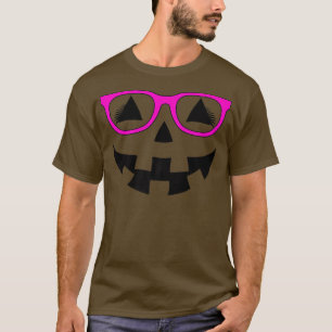 Camiseta Jack O Lanterna Pumpkin Face Óculos Rosa Pisca Ha