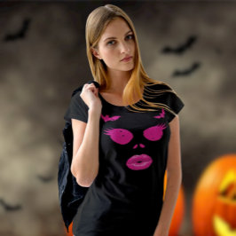 Camiseta Jack-o-Lanterna Rosa com Eyelashes Halloween