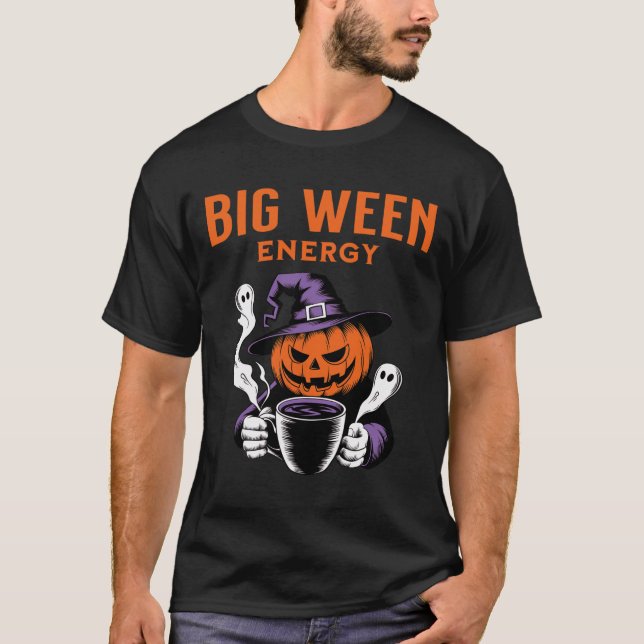 Camiseta Jack-o-lanterno Halloween Grande Energia Para Café (Frente)