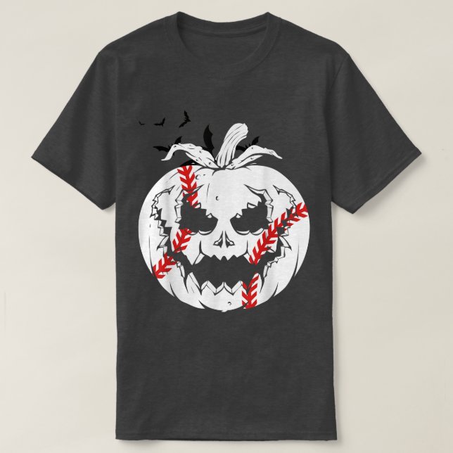 Camiseta Jack O'Lanterna Pumpkin Face & Baseball Ball Happy (Frente do Design)