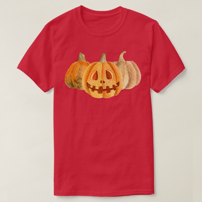 Camiseta Jack o'Lanterna Watercolor Halloween Pumpkin Fall (Frente do Design)