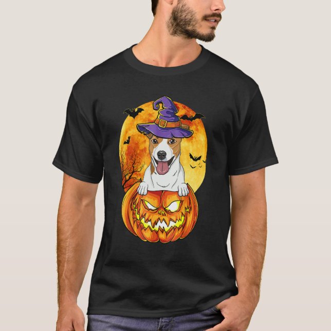 Camiseta Jack Russel Terrier Witch Pumpkin Halloween Dog (Frente)
