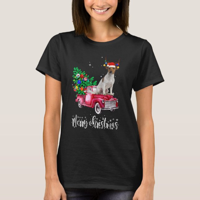 Camiseta Jack Russell Christmas Ride Red Truck (Frente)